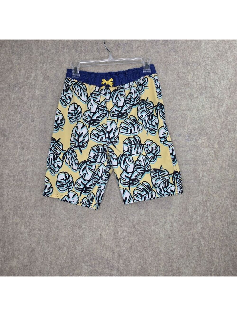 Dip Boy's XL Swim Shorts Yellow Blue Tropical Leaf Print Elastic Waist